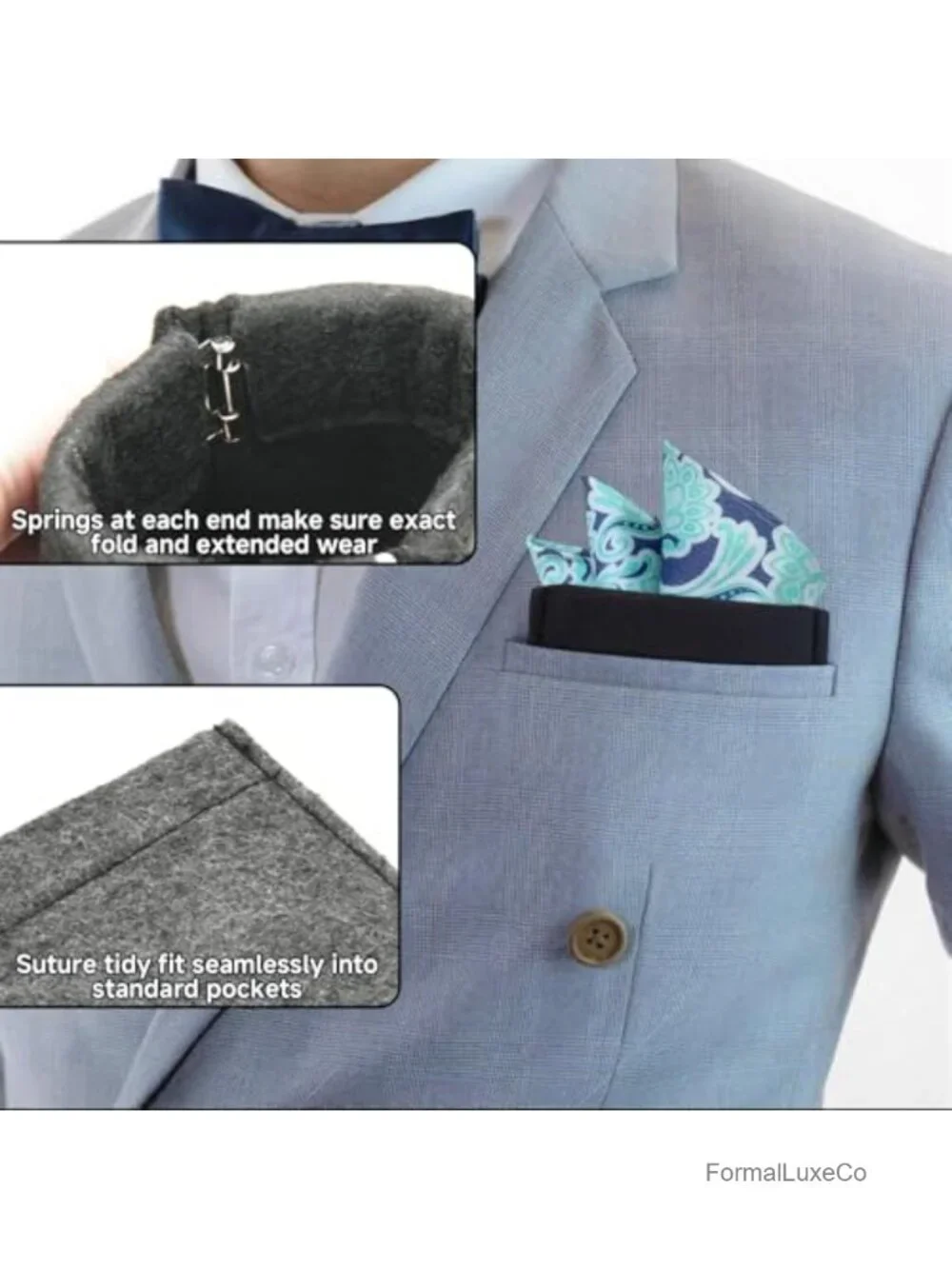 2mm Felt Pocket Square Card Holder for Men's Suits, 2 Pack Black Dark Gray,